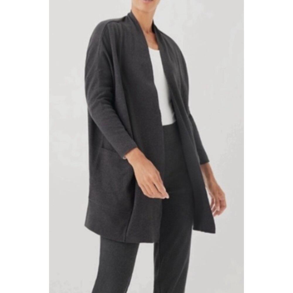 Pact Organic‎ Cotton Airplane Cardigan Black Patch Pockets Medium/Large Charcoal